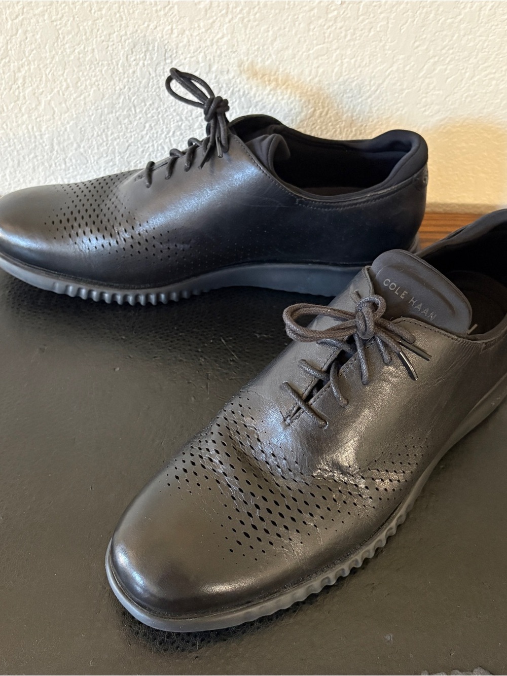 Cole Haan Men 2.ZeroGrand Black Laser Wingtip Leather Oxford C23832 Size 14W